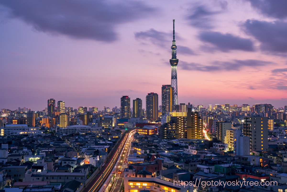 Tokyo Skytree tower Japan at sunset - tallest tower in Japan